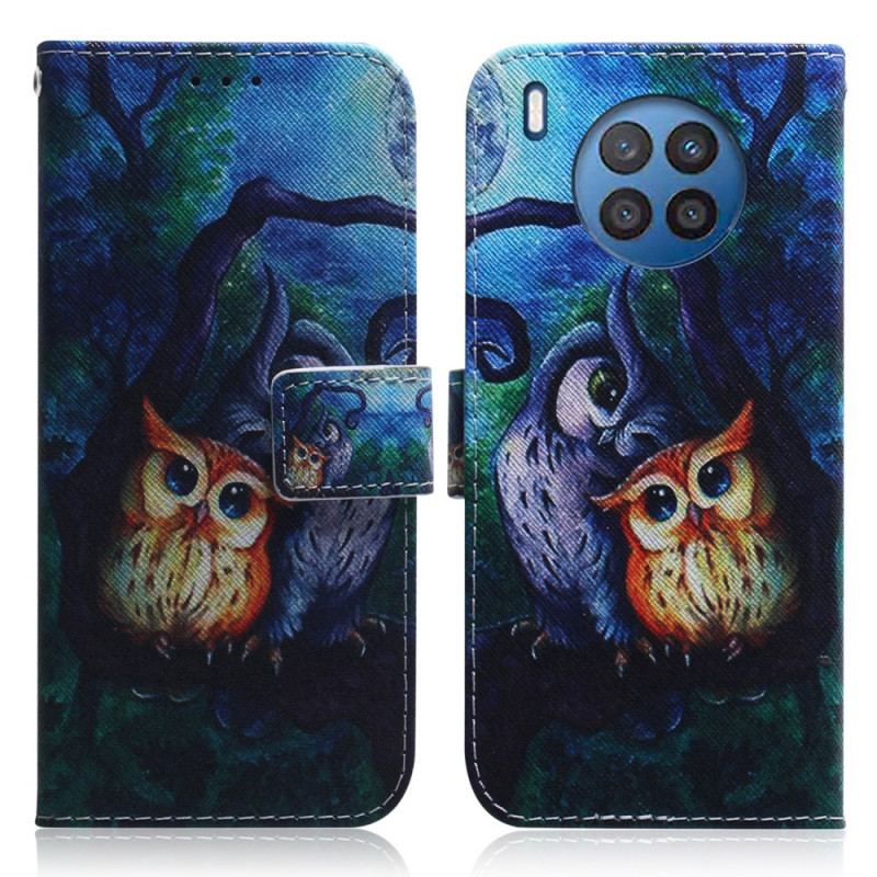 Capa Flip Para Huawei Nova 8i Pintura De Corujas