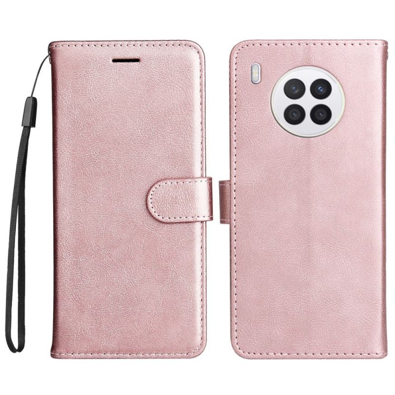 Capa Folio Para Huawei Nova 8i De Cordão Efeito De Couro Com Tiras