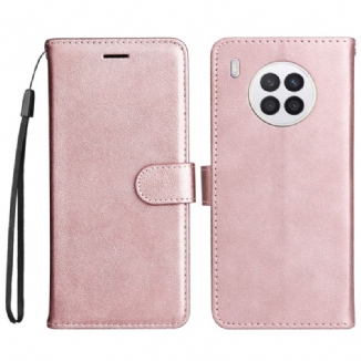 Capa Folio Para Huawei Nova 8i De Cordão Efeito De Couro Com Tiras