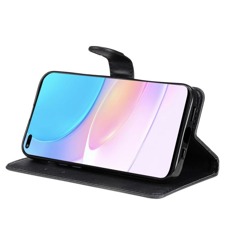 Capa Folio Para Huawei Nova 8i De Cordão Efeito De Couro Com Tiras