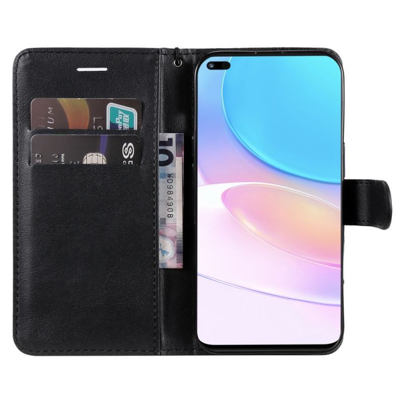 Capa Folio Para Huawei Nova 8i De Cordão Efeito De Couro Com Tiras