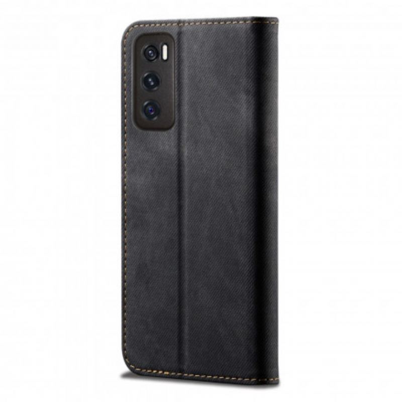 Capa De Celular Para Vivo Y70 Flip Tecido Jeans