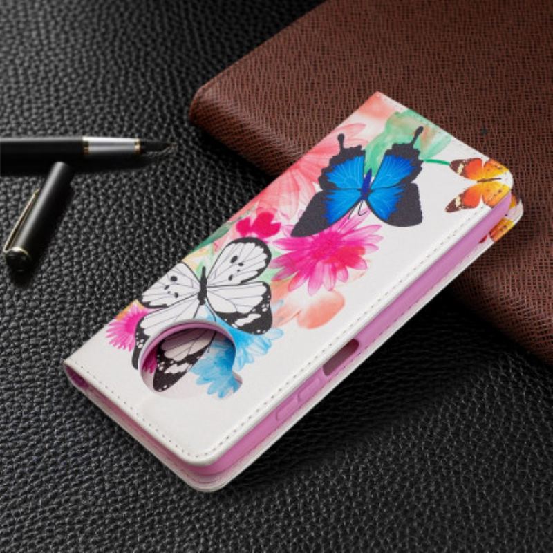 Capa De Celular Para Xiaomi Redmi Note 9 Pro 5G Flip Borboletas Coloridas