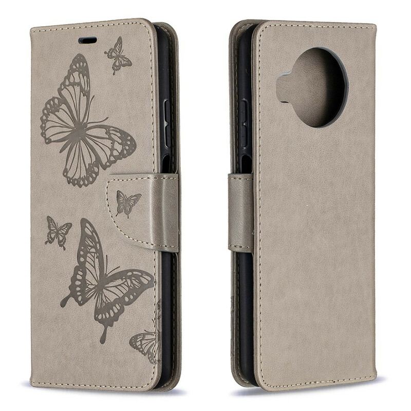 Capa De Couro Para Xiaomi Redmi Note 9 Pro 5G Borboletas Impressas