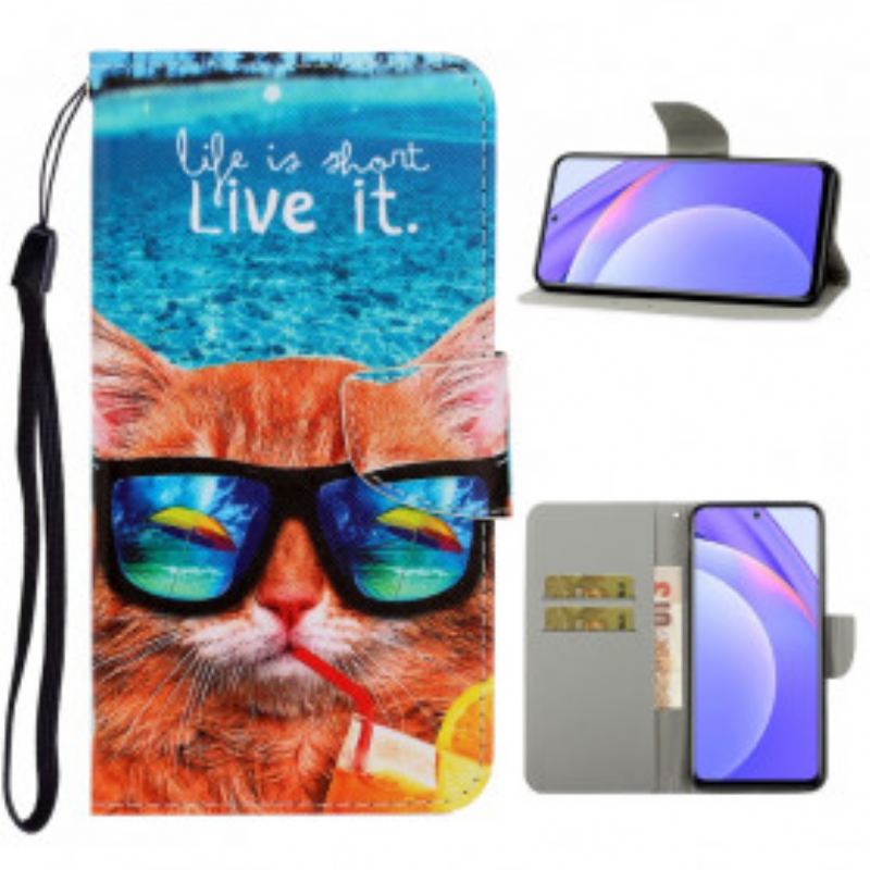 Capa De Couro Para Xiaomi Redmi Note 9 Pro 5G De Cordão Cat Live It Strappy