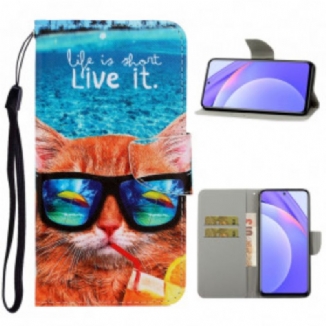 Capa De Couro Para Xiaomi Redmi Note 9 Pro 5G De Cordão Cat Live It Strappy