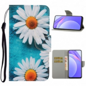 Capa De Couro Para Xiaomi Redmi Note 9 Pro 5G De Cordão Fio Dental Margaridas