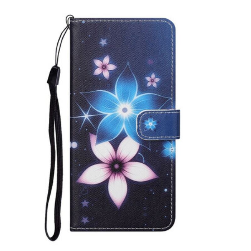 Capa De Couro Para Xiaomi Redmi Note 9 Pro 5G De Cordão Flores De Cinta Lunar