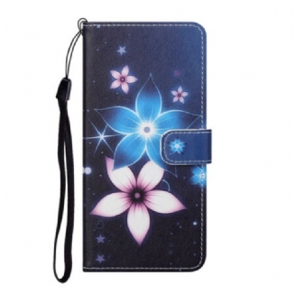 Capa De Couro Para Xiaomi Redmi Note 9 Pro 5G De Cordão Flores De Cinta Lunar