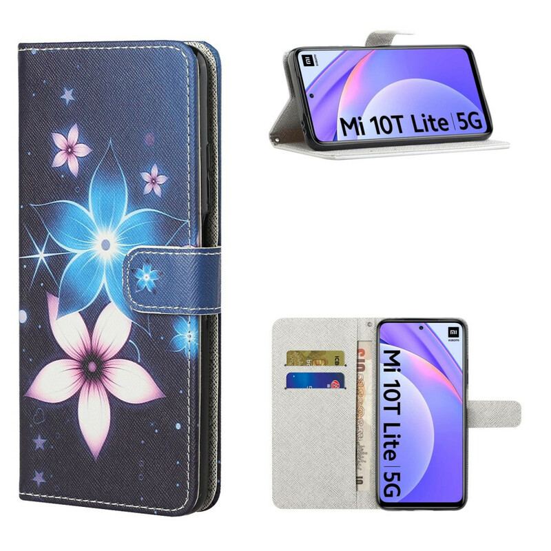 Capa De Couro Para Xiaomi Redmi Note 9 Pro 5G De Cordão Flores De Cinta Lunar