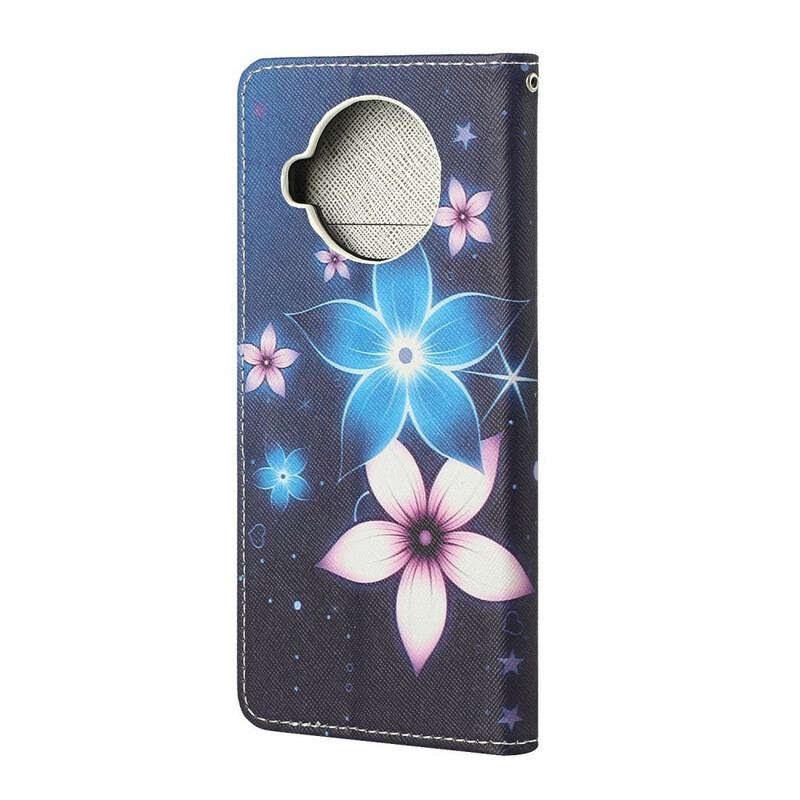 Capa De Couro Para Xiaomi Redmi Note 9 Pro 5G De Cordão Flores De Cinta Lunar