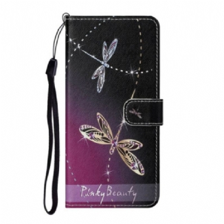 Capa De Couro Para Xiaomi Redmi Note 9 Pro 5G De Cordão Libélulas Strappy