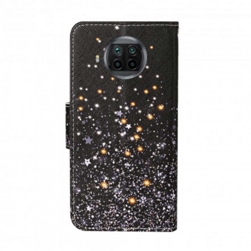 Capa De Couro Para Xiaomi Redmi Note 9 Pro 5G Estrelas E Lantejoulas Com Cordão