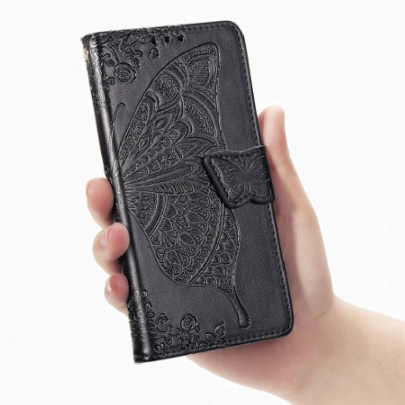 Capa De Couro Para Xiaomi Redmi Note 9 Pro 5G Meia Borboleta