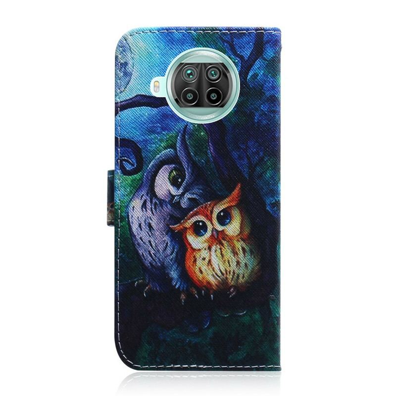 Capa De Couro Para Xiaomi Redmi Note 9 Pro 5G Pintura De Corujas