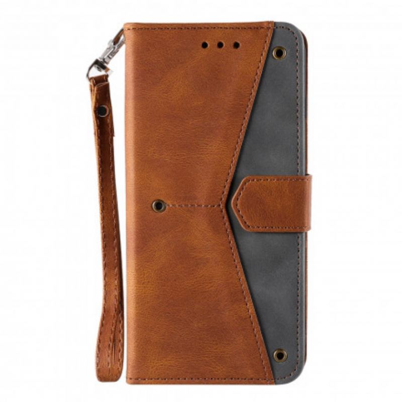 Capa De Couro Para Xiaomi Redmi Note 9 Pro 5G Rebites Bicolores De Couro Falso