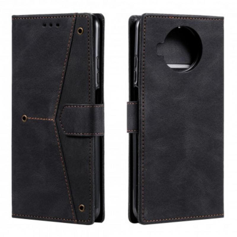 Capa De Couro Para Xiaomi Redmi Note 9 Pro 5G Rebites Bicolores De Couro Falso