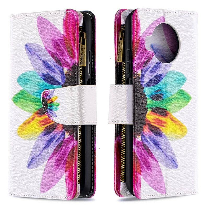 Capa Flip Para Xiaomi Redmi Note 9 Pro 5G Bolso Com Zíper Flor