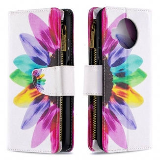 Capa Flip Para Xiaomi Redmi Note 9 Pro 5G Bolso Com Zíper Flor