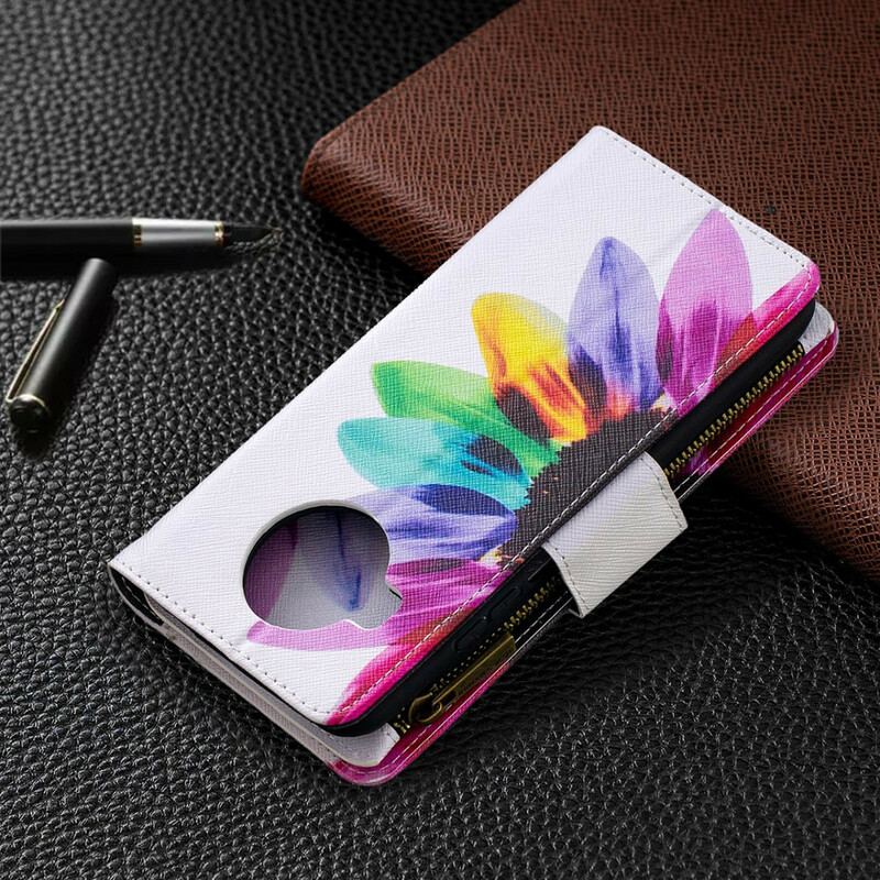 Capa Flip Para Xiaomi Redmi Note 9 Pro 5G Bolso Com Zíper Flor