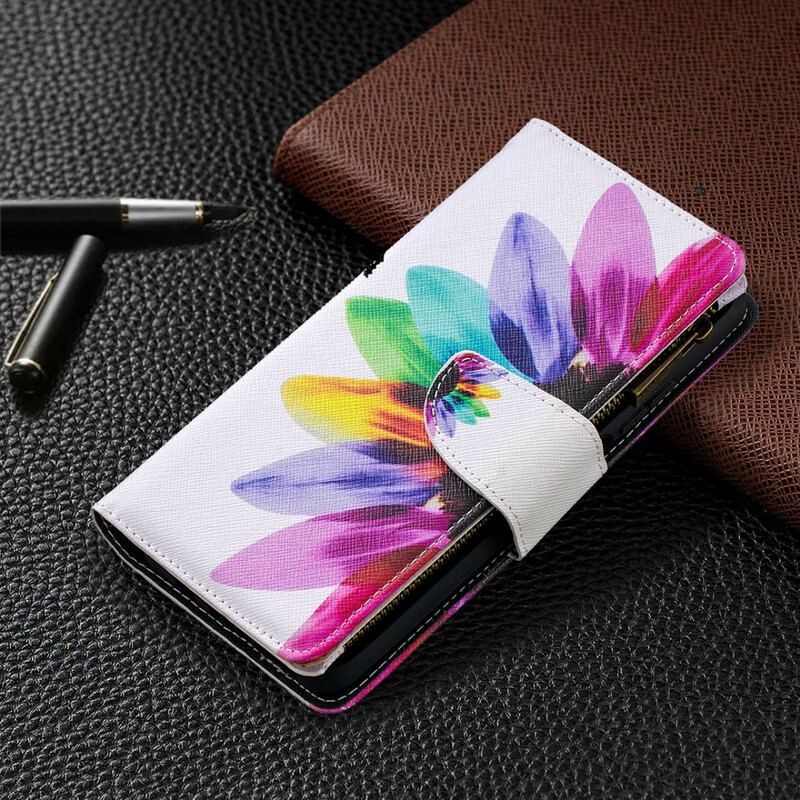 Capa Flip Para Xiaomi Redmi Note 9 Pro 5G Bolso Com Zíper Flor