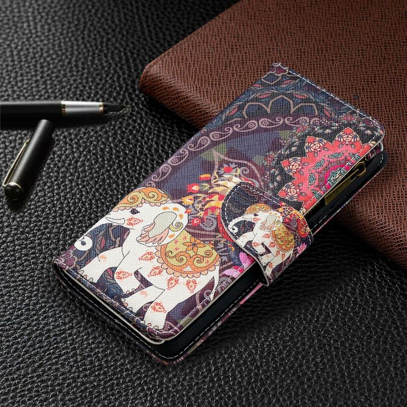 Capa Flip Para Xiaomi Redmi Note 9 Pro 5G Bolso Elefante Com Zíper