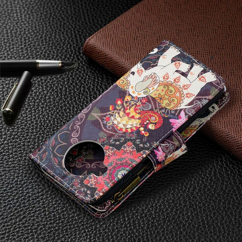 Capa Flip Para Xiaomi Redmi Note 9 Pro 5G Bolso Elefante Com Zíper