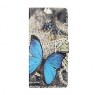 Capa Flip Para Xiaomi Redmi Note 9 Pro 5G Borboleta Azul