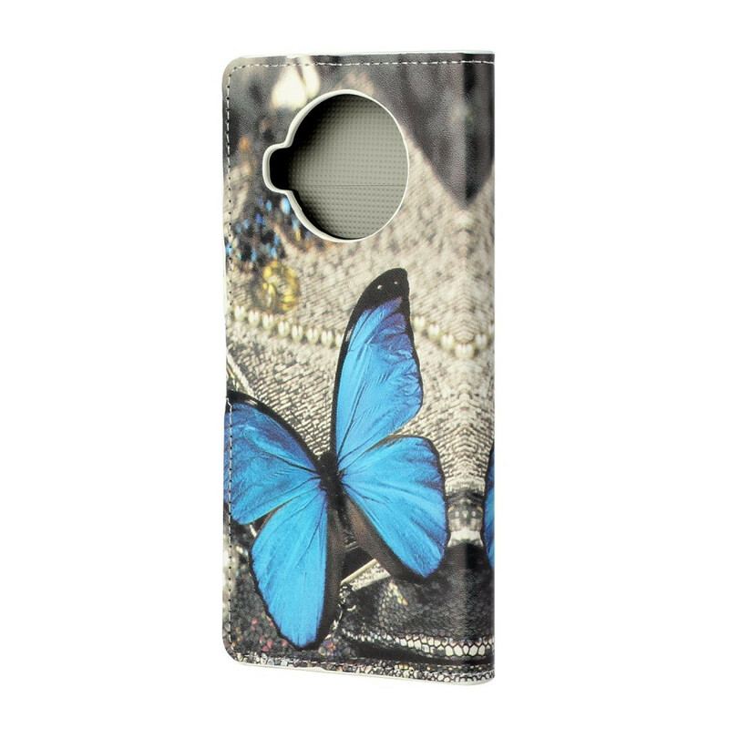 Capa Flip Para Xiaomi Redmi Note 9 Pro 5G Borboleta Azul