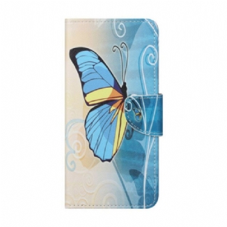 Capa Flip Para Xiaomi Redmi Note 9 Pro 5G Borboleta Azul E Amarela