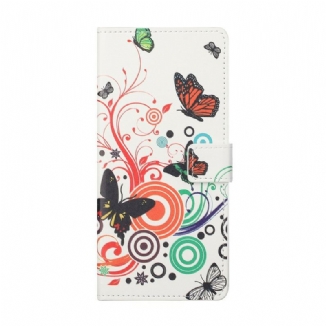 Capa Flip Para Xiaomi Redmi Note 9 Pro 5G Borboletas E Flores