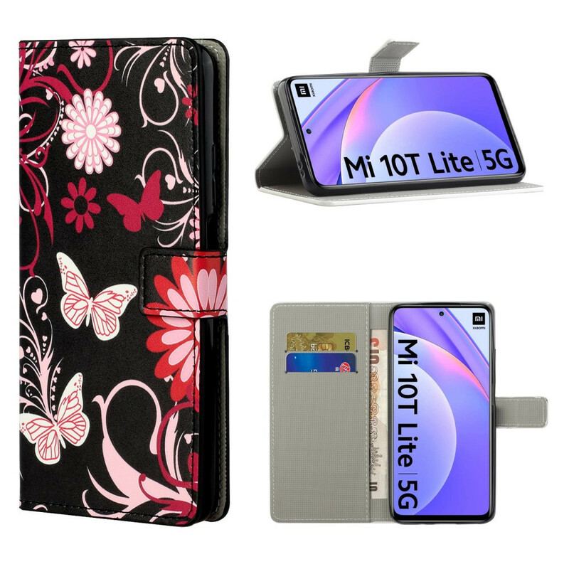 Capa Flip Para Xiaomi Redmi Note 9 Pro 5G Borboletas E Flores