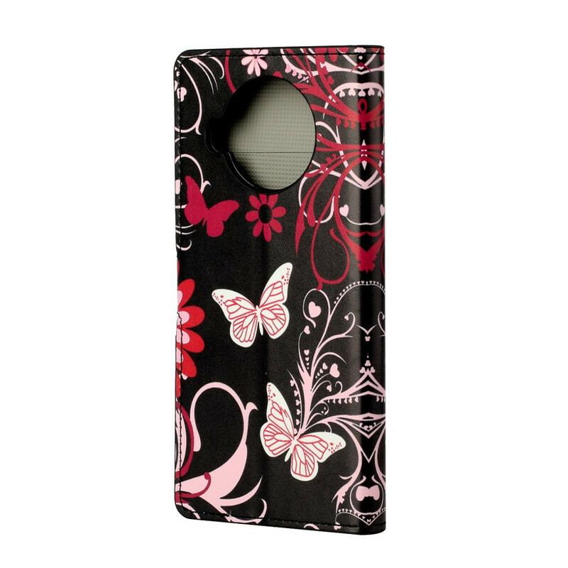 Capa Flip Para Xiaomi Redmi Note 9 Pro 5G Borboletas E Flores