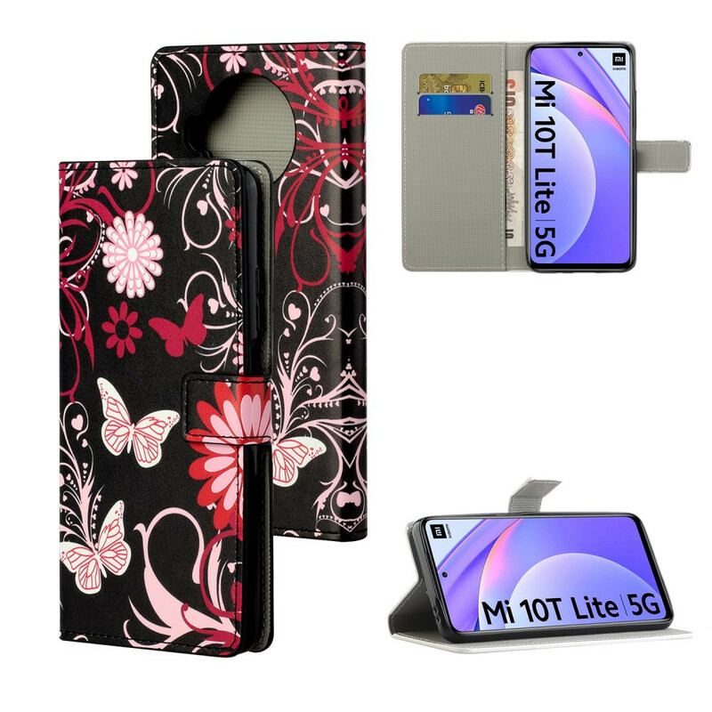 Capa Flip Para Xiaomi Redmi Note 9 Pro 5G Borboletas E Flores