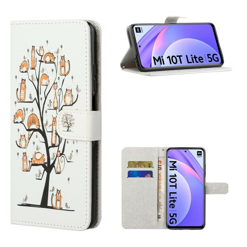 Capa Flip Para Xiaomi Redmi Note 9 Pro 5G De Cordão Gatos Divertidos Com Alça