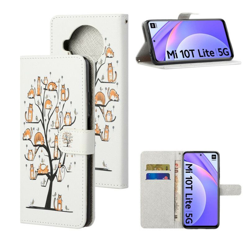 Capa Flip Para Xiaomi Redmi Note 9 Pro 5G De Cordão Gatos Divertidos Com Alça