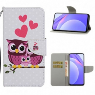 Capa Flip Para Xiaomi Redmi Note 9 Pro 5G Família Coruja Com Cordão