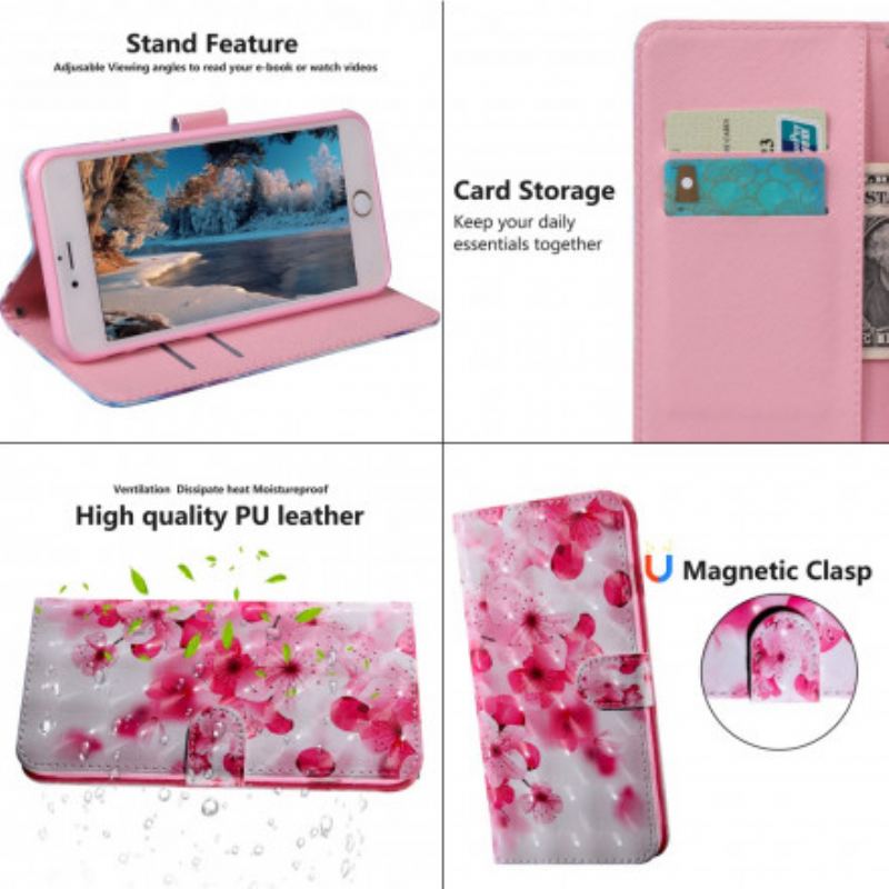 Capa Flip Para Xiaomi Redmi Note 9 Pro 5G Flores Cor De Rosa