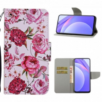 Capa Flip Para Xiaomi Redmi Note 9 Pro 5G Flores Magistrais Com Alça