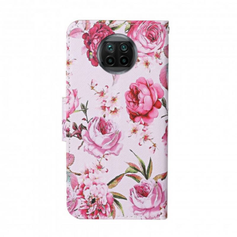 Capa Flip Para Xiaomi Redmi Note 9 Pro 5G Flores Magistrais Com Alça