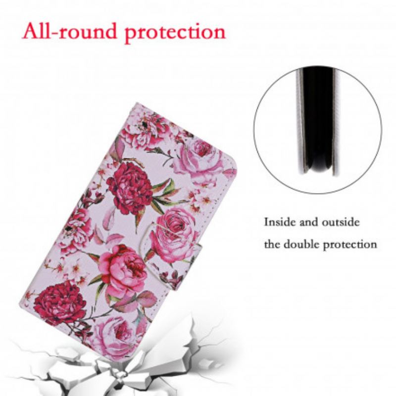 Capa Flip Para Xiaomi Redmi Note 9 Pro 5G Flores Magistrais Com Alça