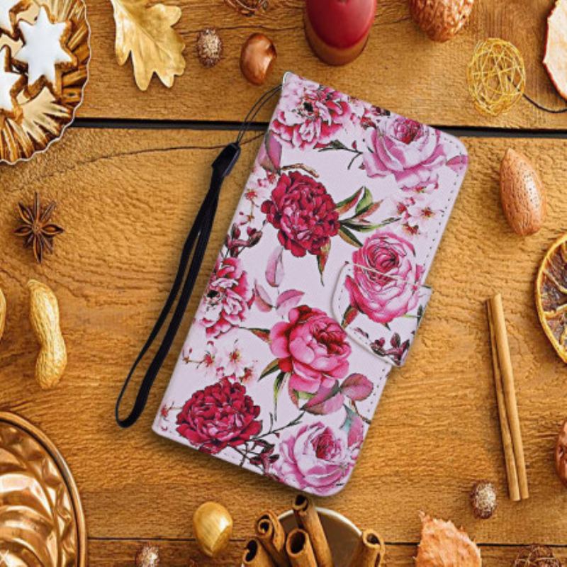 Capa Flip Para Xiaomi Redmi Note 9 Pro 5G Flores Magistrais Com Alça