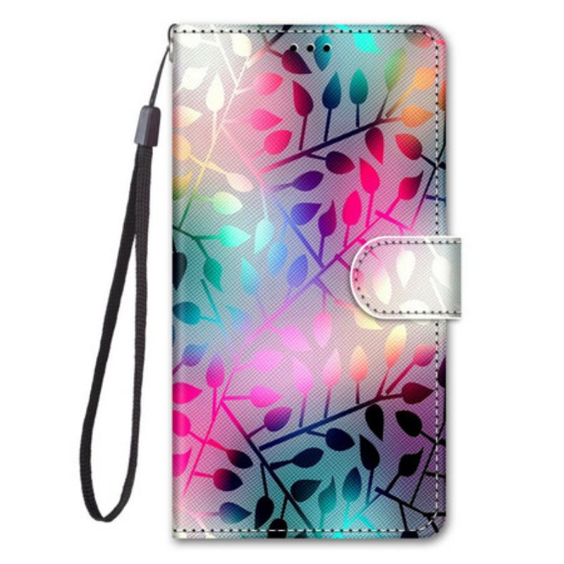 Capa Flip Para Xiaomi Redmi Note 9 Pro 5G Folhas Coloridas