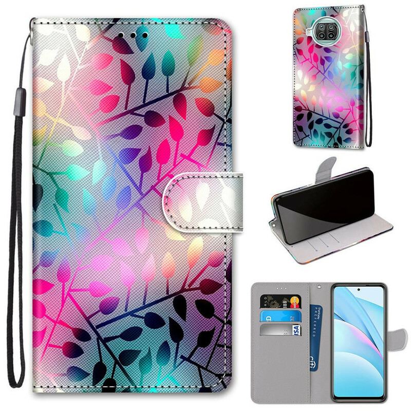 Capa Flip Para Xiaomi Redmi Note 9 Pro 5G Folhas Coloridas