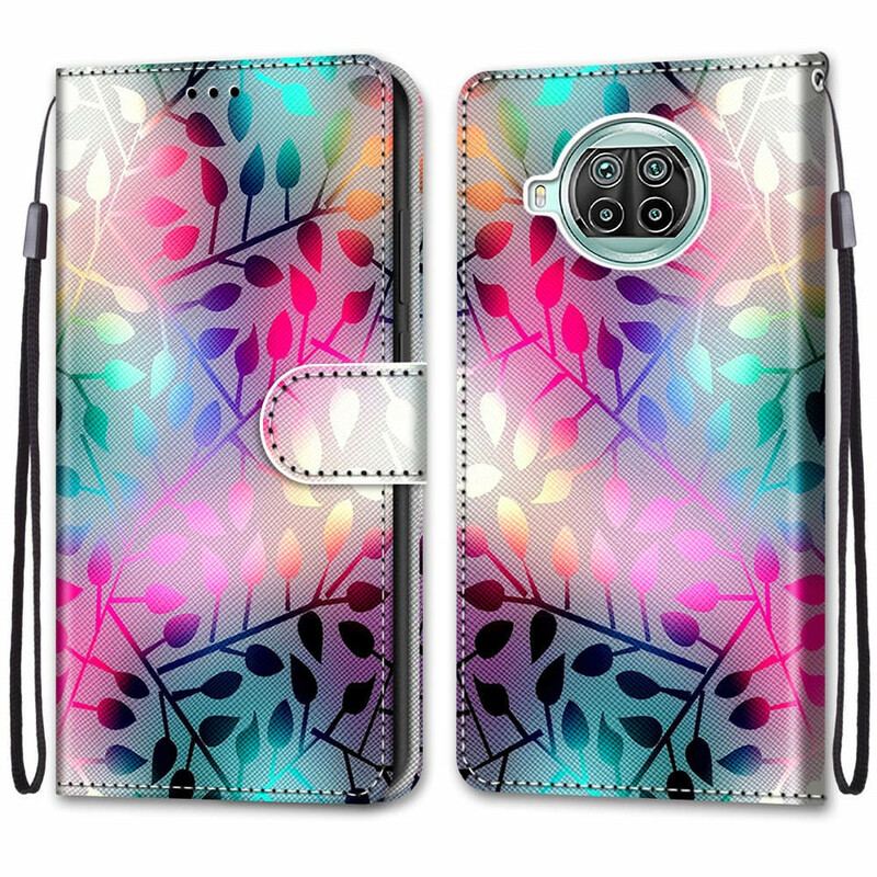 Capa Flip Para Xiaomi Redmi Note 9 Pro 5G Folhas Coloridas