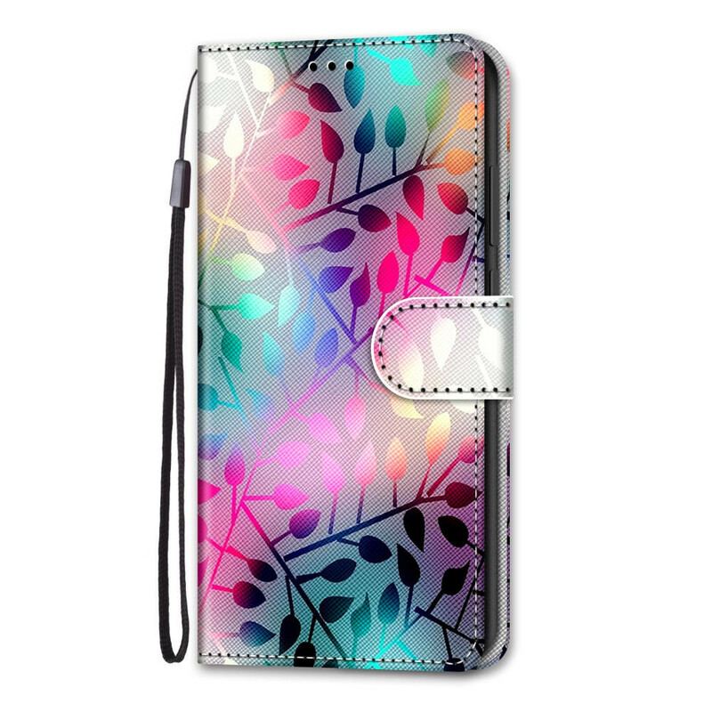 Capa Flip Para Xiaomi Redmi Note 9 Pro 5G Folhas Coloridas