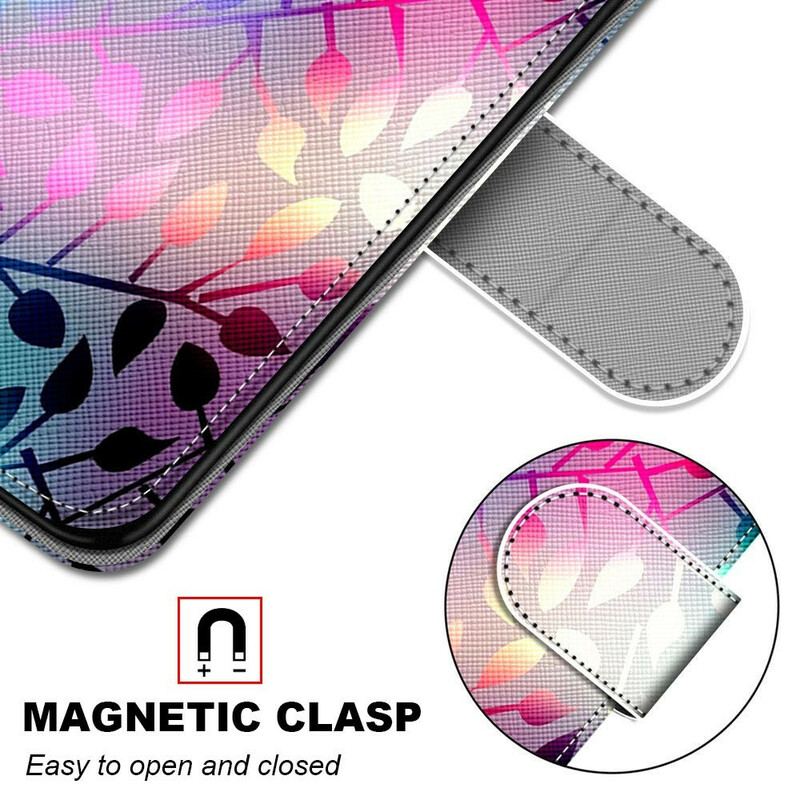 Capa Flip Para Xiaomi Redmi Note 9 Pro 5G Folhas Coloridas