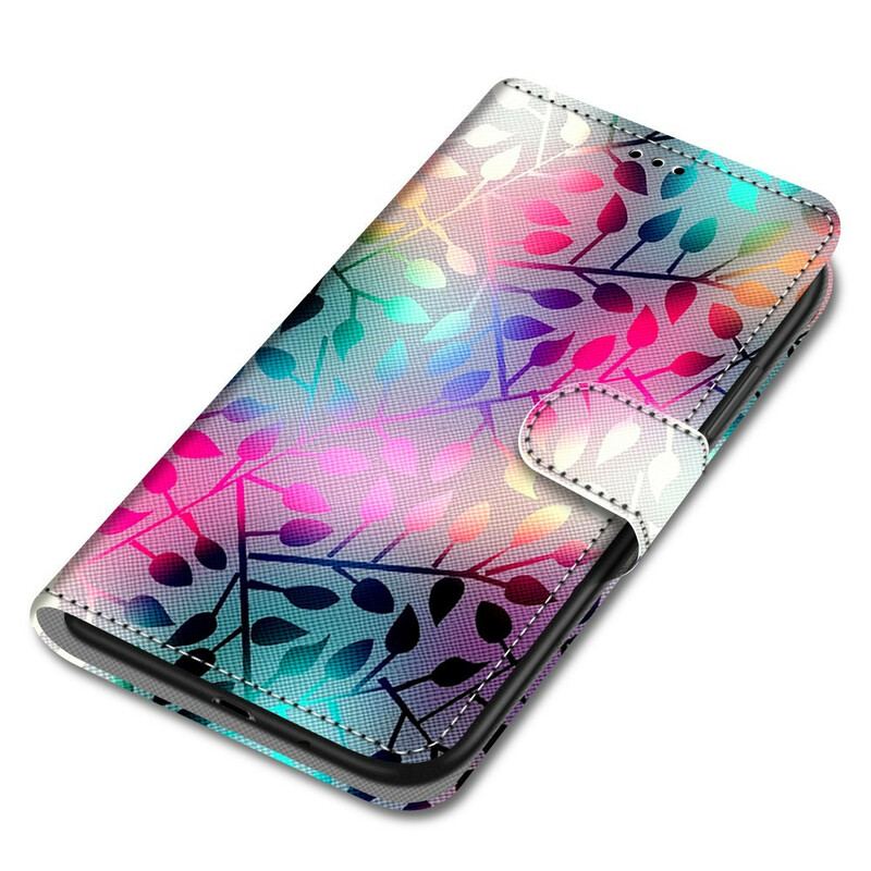 Capa Flip Para Xiaomi Redmi Note 9 Pro 5G Folhas Coloridas