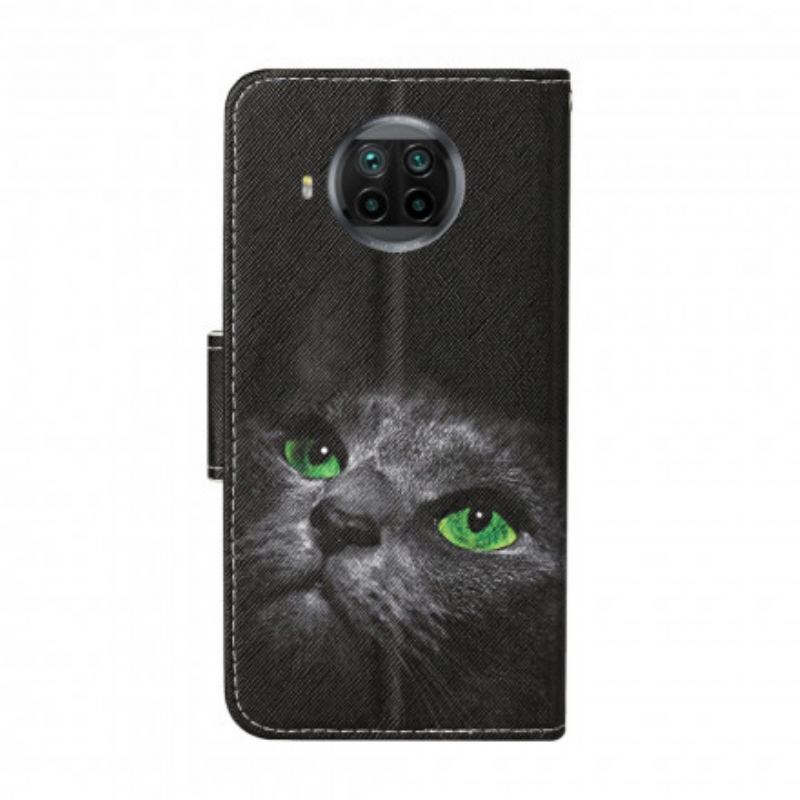 Capa Flip Para Xiaomi Redmi Note 9 Pro 5G Gato De Olhos Verdes Com Cordão