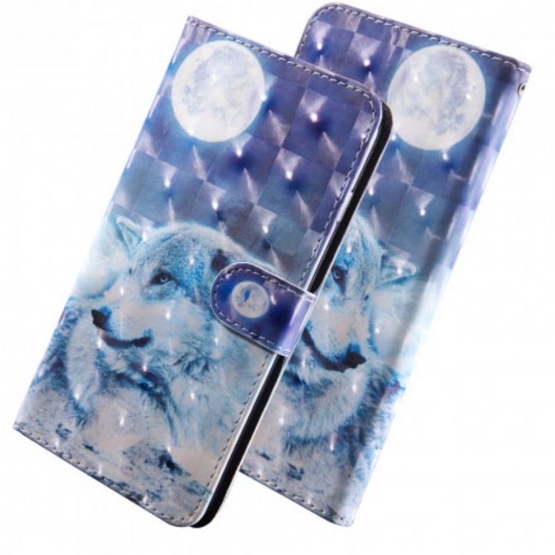 Capa Flip Para Xiaomi Redmi Note 9 Pro 5G Lobo Ao Luar